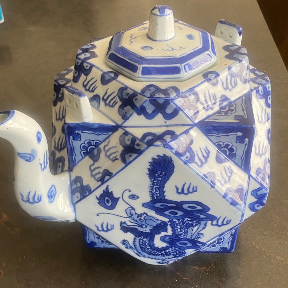 Artistic Blue and White Ceramic Teapot